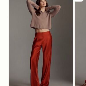 Reformation Gale Satin Mid-Rise Bias-Cut Pants